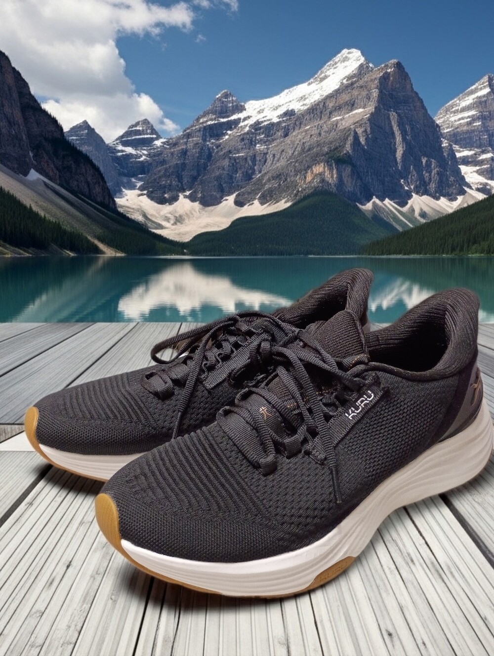 KURU Women's Black Knit Lace-Up Running Shoes